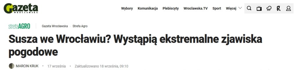 Gazeta Wrocławska/StrefaAGRO, Susza we Wrocławiu? projekt planu przeciwdziałania skutkom suszy