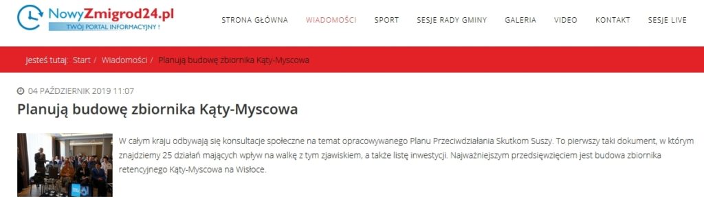 NowyZmigord24.pl, Planują budowę zbiornika Kąty-Myscowa,podkarpacka część konsultacji projektu PPSS