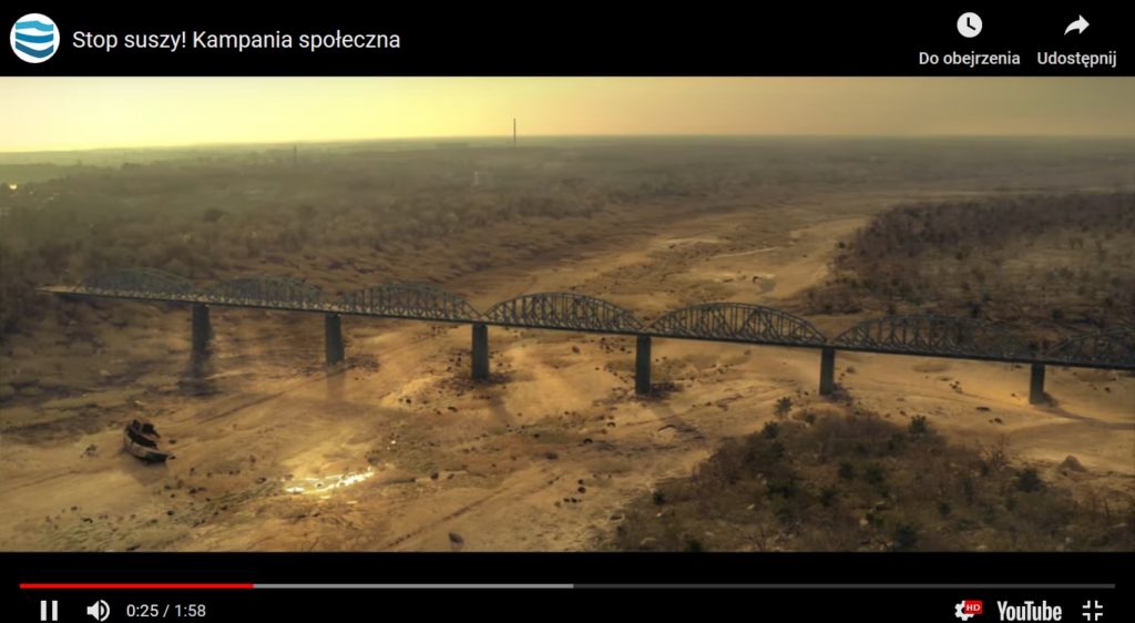 Kadr z filmu kampanii społecznej stop suszy! YouTube Wody Polskie