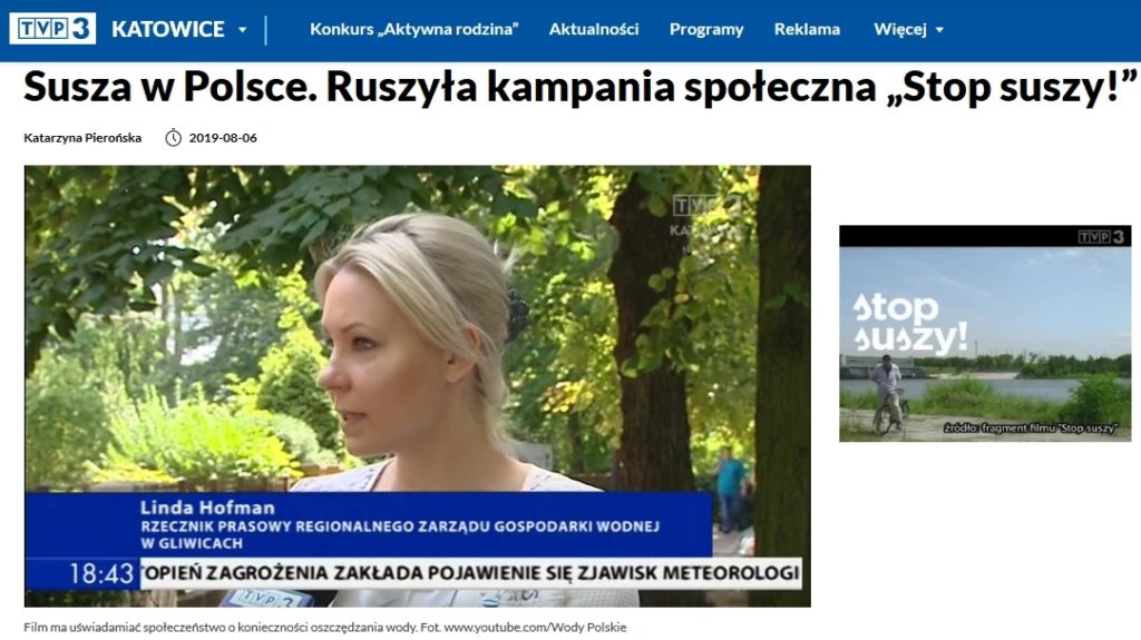 TVP3 Katowice, Linda Hofman rzecznik RZGW w Gliwicach, kampania stop suszy!